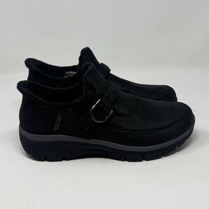 Skechers Easy Going Fun Habits Shoes Womens 10 Black Faux Fur Hands Free Slip In